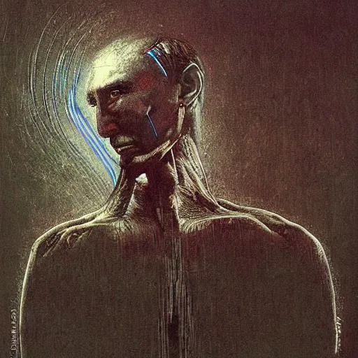 Prompt: putin on electric chair, intricate art by beksinski