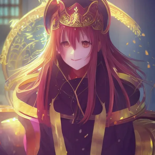 Prompt: yuuki asuna sitting on a golden throne, art by wlop