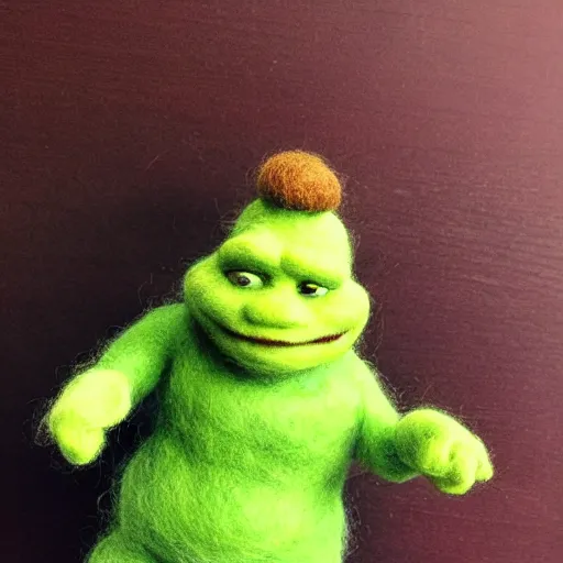 Prompt: shrek needle felted + needle felting art