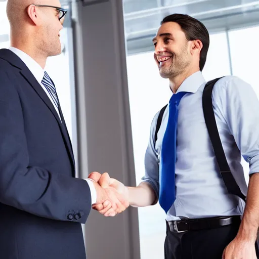 Prompt: lawyer man shaking hands with another person