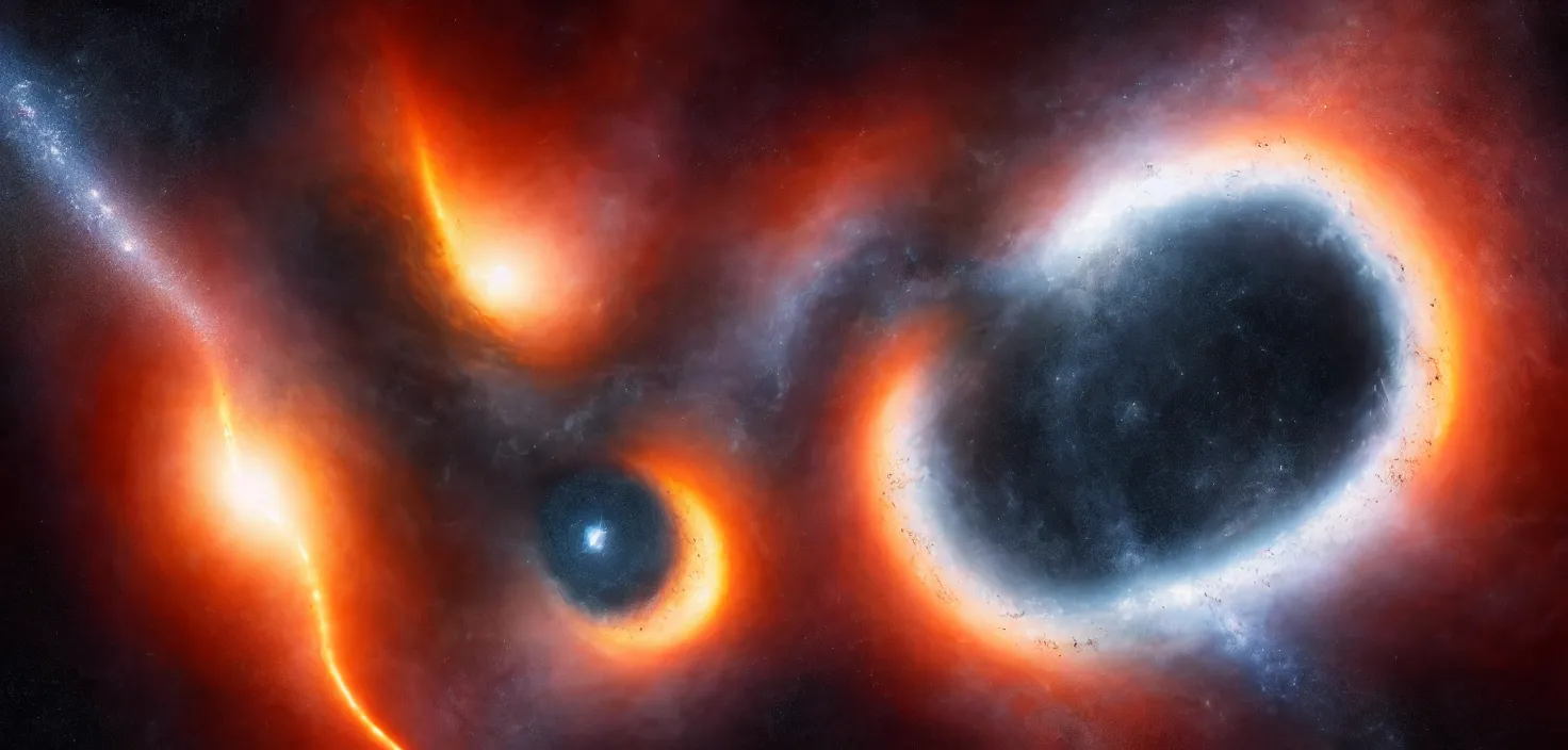 Prompt: two cosmic black hole warriors fighting for the fate of the universe photograph 8 k real