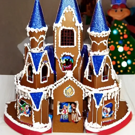 Image similar to life sized disney world castle as a gingerbread house.