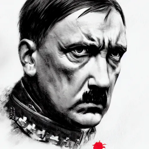 Image similar to adolf hitler satanic spawn of hatred and destruction, colourised, face portrait, epic, military art, fantasy, dieselpunk, hd shot, digital portrait, beautiful, artstation, comic style, by artgerm, guy denning, jakub rozalski, magali villeneuve and charlie bowater