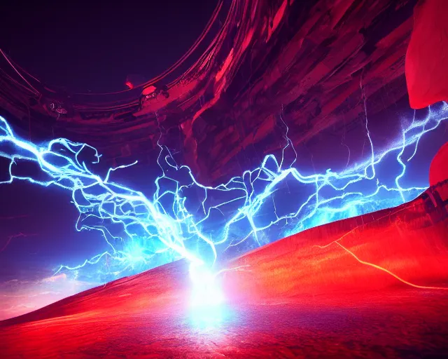 Image similar to tesla coil erupts with electric, epic, by, by, by, intricate, octane render, matte, highly detailed, amazing lighting, smooth, sharp, 8 k