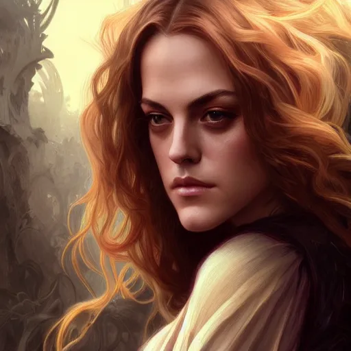 Prompt: beautiful young riley keough, closeup, d & d, fantasy, intricate, elegant, highly detailed, digital painting, artstation, concept art, matte, sharp focus, illustration, art by artgerm and greg rutkowski and alphonse mucha