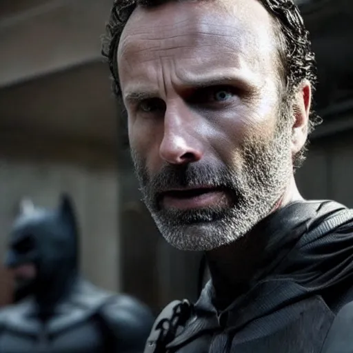 Image similar to Film still of Rick Grimes as Batman, from The Walking Dead (2010 TV Show)