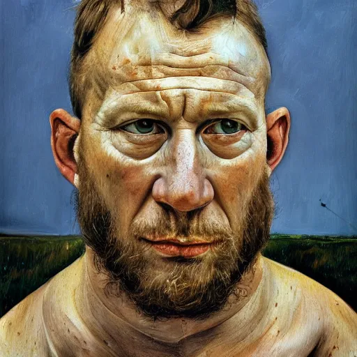 Image similar to high quality high detail painting by lucian freud, hd, portrait of a viking, photorealistic lighting