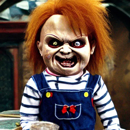 Prompt: screaming chucky doll in harry potter instead of emma watson