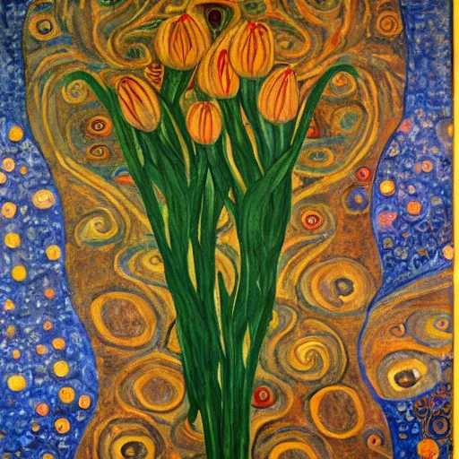 Prompt: a painting of a lilies buke vaguely inspired in the style of gustav klimt