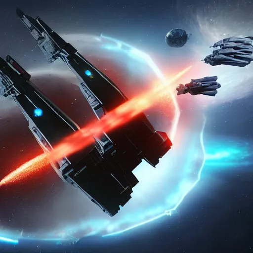 Image similar to an epic space battle between a fleet of space frigates, and a giant alien, found footage, realistic 8k photography