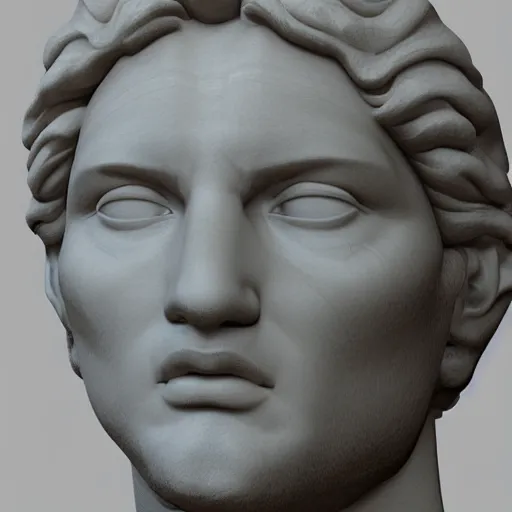 Image similar to a 3 d render of the head of the marble statue of david, in the style of michelangelo