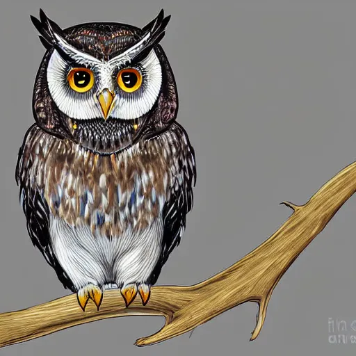 Image similar to owl playing pan flute, digital art