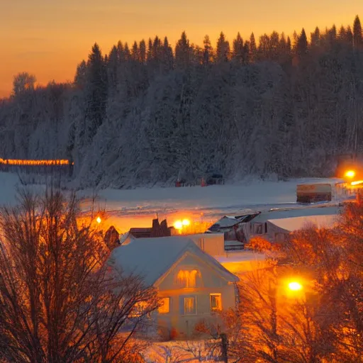 Image similar to small quebec town, winter, dawn
