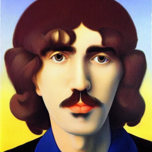 Prompt: painting of a young george harrison by rene magritte, hd, 4 k, detailed, award winning