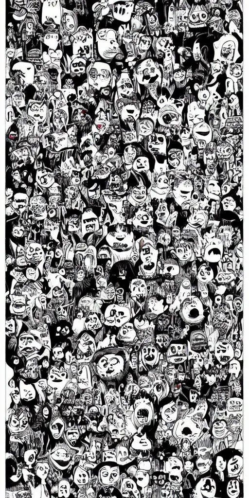 Image similar to lots of little monsters in the style of mcbess