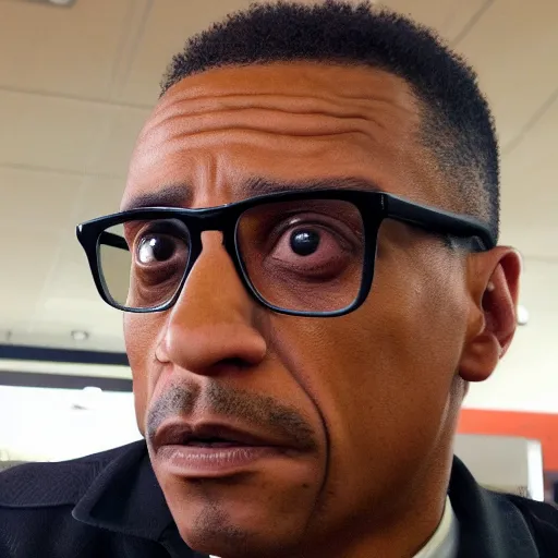 Image similar to Gustavo Fring from breaking bad working at MC Donalds, realistic, photoreal, upclose, portrait, 4k