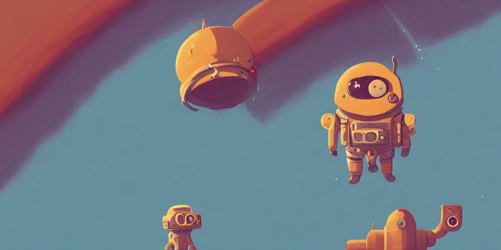 Image similar to cute cartoon cosmonaut landing on the mars by goro fujita and simon stalenhag and wes anderson and alex andreev, 8 k, trending on artstation, hyper detailed, cinematic