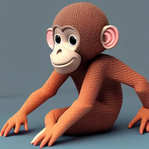 Prompt: isometric cute 3 d low - poly monkey using a sony walkman