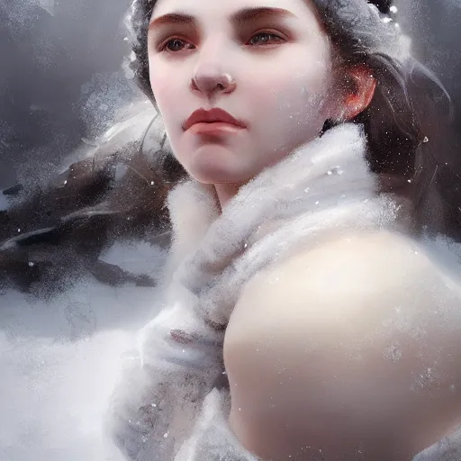 Prompt: Goddess of winter, gorgeous portrait, intricate, elegant, volumetric lighting, scenery, digital painting, highly detailed, artstation, sharp focus, illustration, concept art, ruan jia, steve mccurry