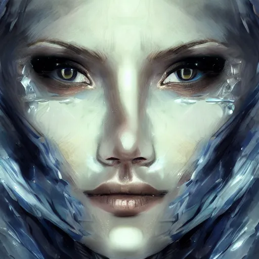 Prompt: woman portrait made out of ice and fire, beautiful, cyborg, comic book art, highly detailed, trending on artstation