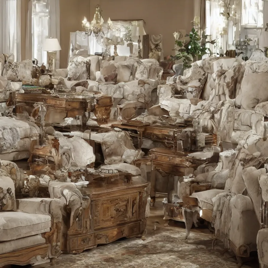 Image similar to some beautiful furniture is rearranging itself according to the music