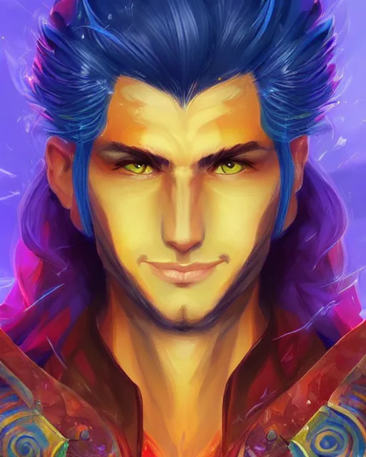 Prompt: head and shoulders portrait of a mage, male, vibrant colors, dnd character, digital art, by artgerm