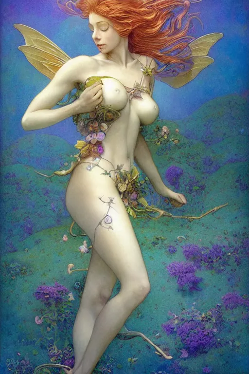 Image similar to a beautiful faerie, golden ratio, detailed, rainbowshift, by jean - baptiste monge, maxfield parrish, artgerm