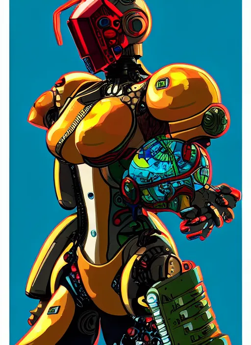 Prompt: cyberpunk samus!! cyborg portrait illustration, pop art, splash painting, art by geof darrow, ashley wood, alphonse mucha, makoto shinkai