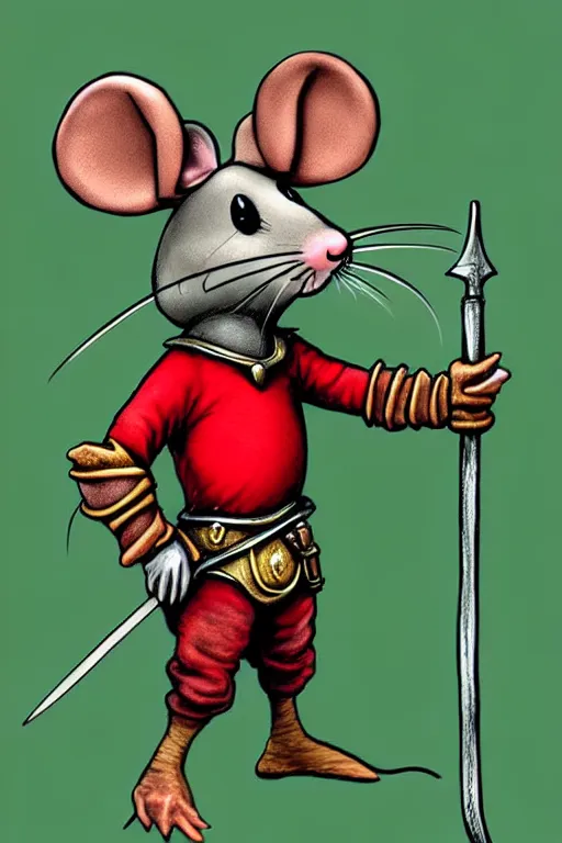 Image similar to a cute mouse knight character design, red wall, brian jacques fantasy art character