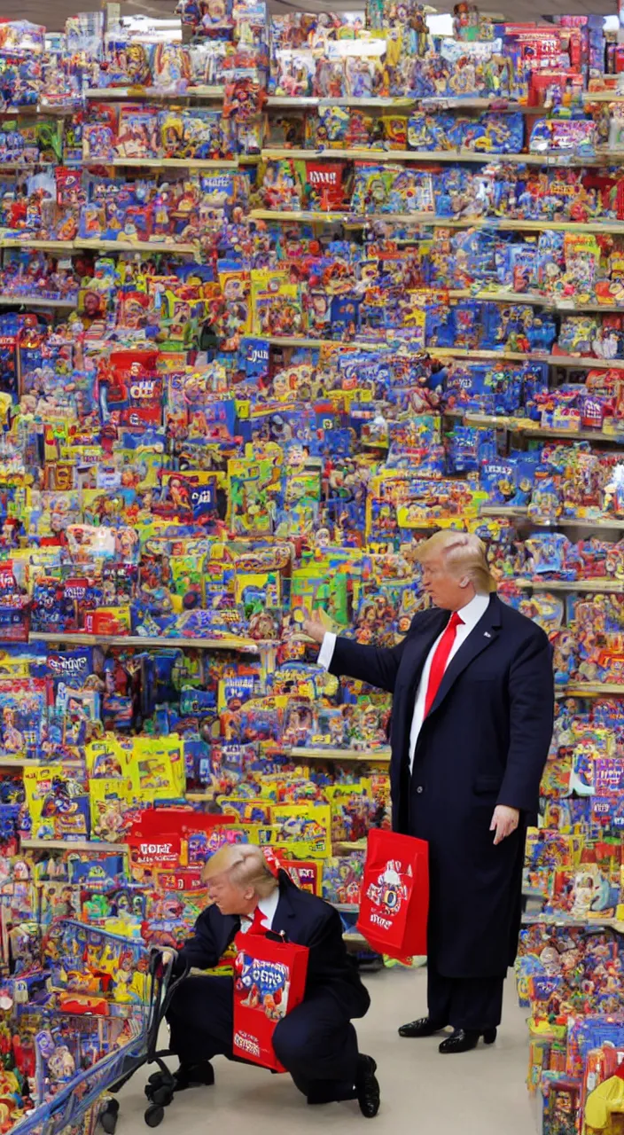 Prompt: donald trump shopping at toys r us