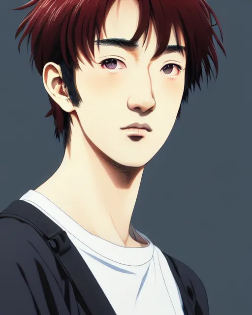 Image similar to portrait Anime as Joji singer man cute-fine-face, brown-red-hair pretty face, realistic shaded Perfect face, fine details. Anime. realistic shaded lighting by Ilya Kuvshinov katsuhiro otomo ghost-in-the-shell, magali villeneuve, artgerm, rutkowski, WLOP Jeremy Lipkin and Giuseppe Dangelico Pino and Michael Garmash and Rob Rey