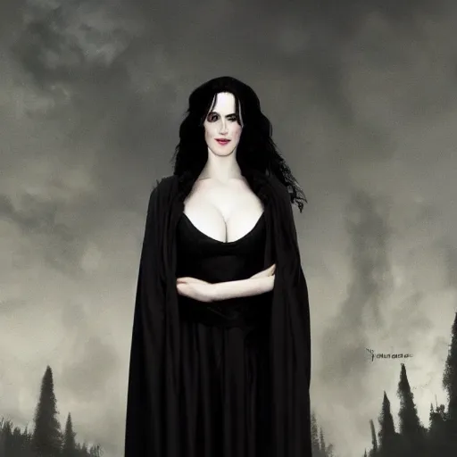 Prompt: portrait of a young eva green as yennefer from the witcher wearing black robes