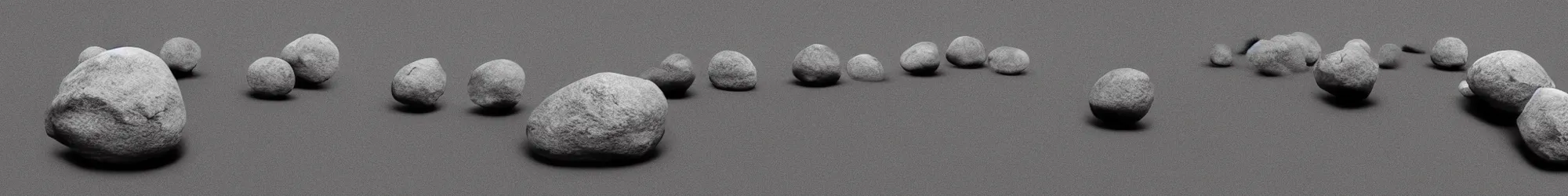 Image similar to long horizontal line-up of many sisyphus pushing a huge boulder through an empty space, white background, dance performance photography