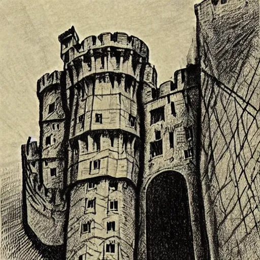 Image similar to castle gormenghast by mervyn peake,