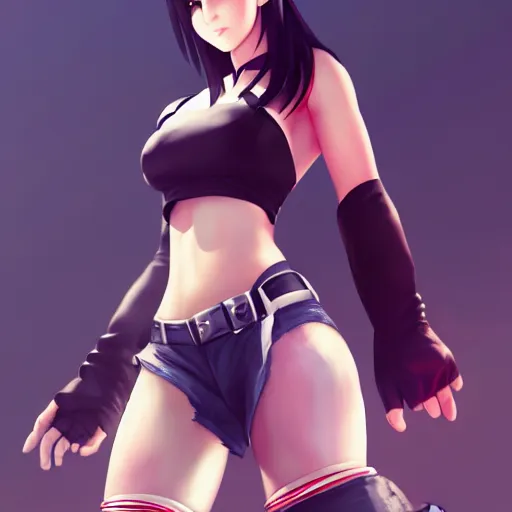 Image similar to full body shot of tifa lockhart by wlop, rossdraws, mingchen shen, bangkuart, sakimichan, yan gisuka, jeongseok lee, artstation, 4k