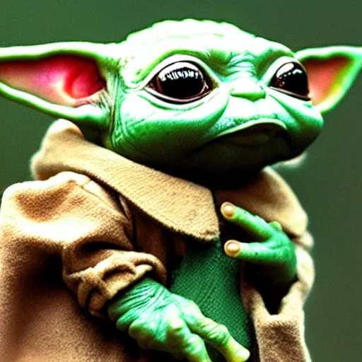 Prompt: a baby Yoda eating nene as a frog n- 9