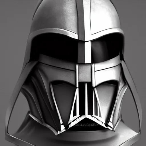 Image similar to realistic templar knight helm design inspired by darth vader, epic scale, character concept art, face symmetry, intricate accurate details, artstation trending, octane render, cinematic color grading, soft light, rule of thirds, golden ratio, like a professional model, cinematic, 8 k, clear.