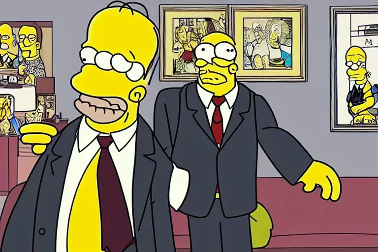 Prompt: saul goodman defending homer simpson, cartoon image