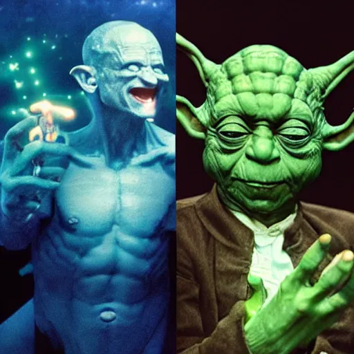 Image similar to photo of hybrid of dr manhattan and yoda