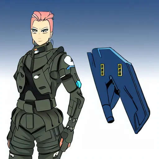 Image similar to a futuristic soldier captain with a ballistic visor and a blue shoulderpad in anime style