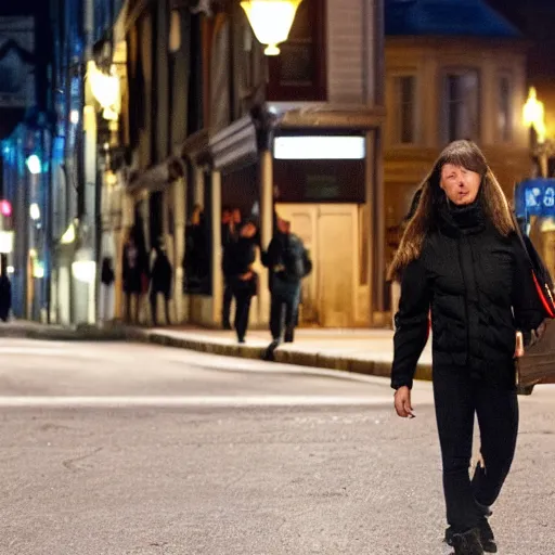 Prompt: me walking through the streets of richmond at night