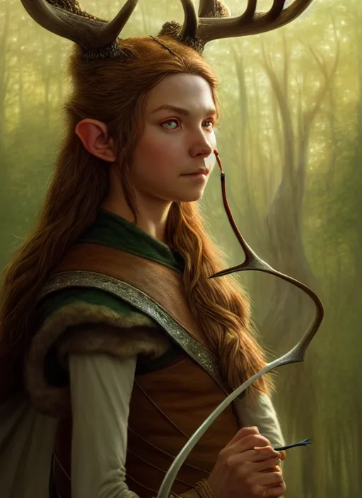 Image similar to a film still portrait of a deer elven archer, finely detailed features, cinematic lighting, perfect art, brian jacques redwall woodland, forest, intricate, artstation, trending on pixiv fanbox, painted by brian jacques greg rutkowski, studio ghibli, fantasy, 4 k