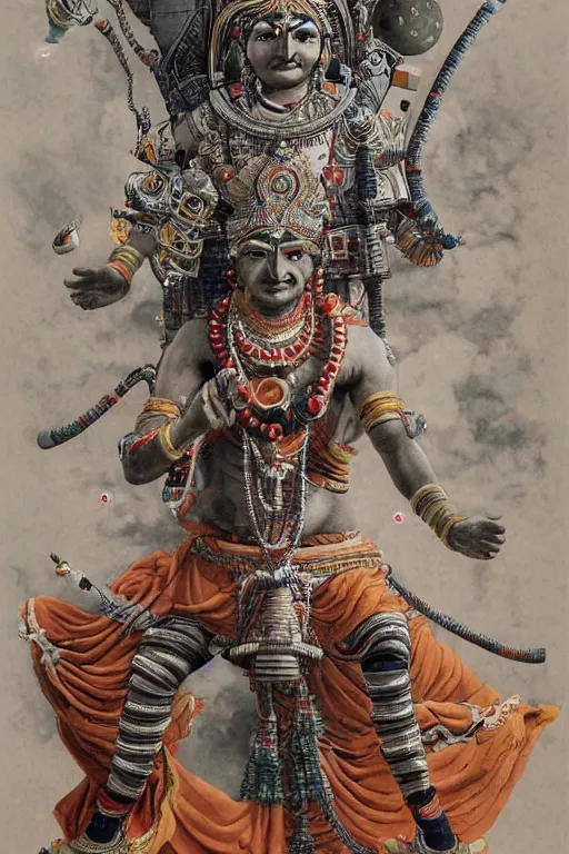 Image similar to a hyperrealistic portrait of Indian god\'s flying in space, 8k, by rlon wang and Kim Jung gi