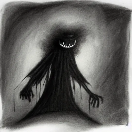 Image similar to horrifying charcoal drawing of the babadook