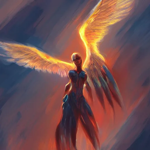 Image similar to angel with wings of fire, Artstation