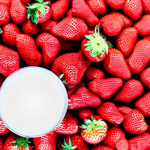 Image similar to a hyperdetailed strawberry and floating milk fluid poster, 4 k hd wallpaper illustration, package cover