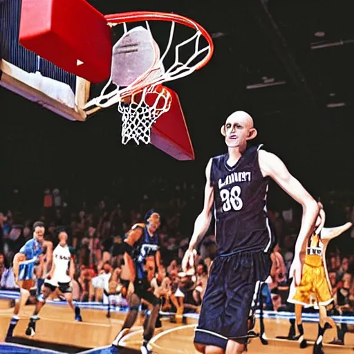 Image similar to nosferatu dunks the basketball and wins the big game, high quality, photograph