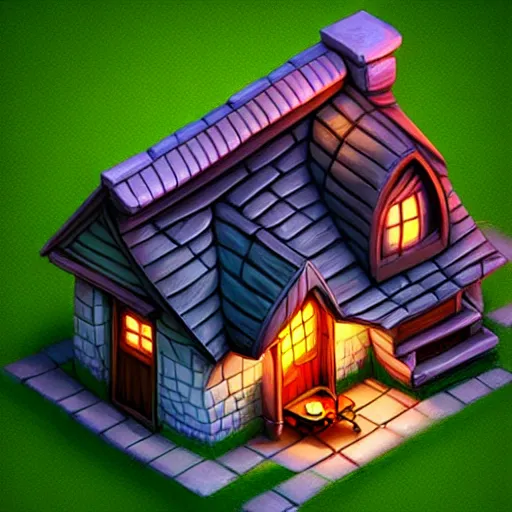 Prompt: Isometric 3D Fantasy Cute House, Smoth 3D Illustration, soft render, Servando Lupini, handpaint texture, Blender, 3DCoat