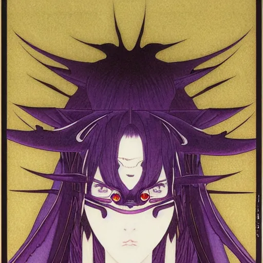 Image similar to prompt : portrait of muse soft light painted by takato yamamoto, purple rinnegan eyes, inspired by ninja anime, smooth face feature, intricate oil painting, high detail, sharp high detail, manga and anime