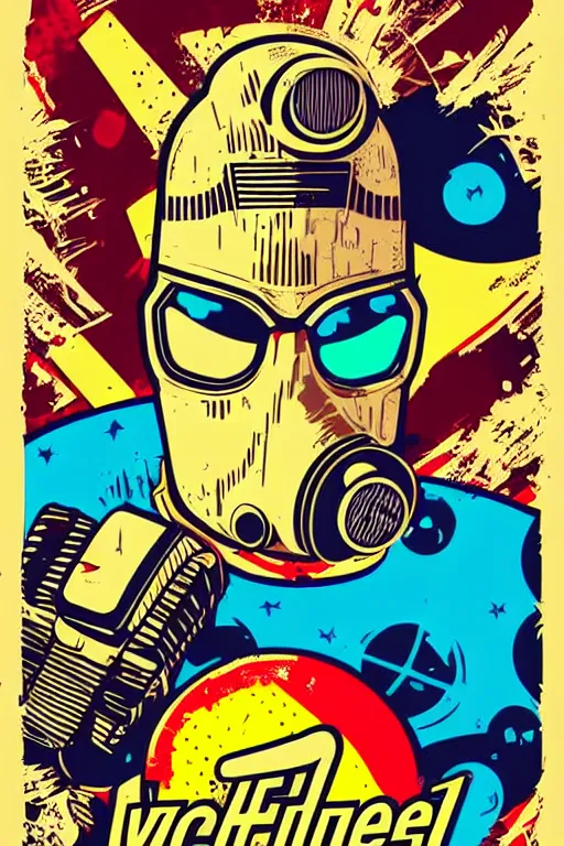 Image similar to fallout 7 6 retro futurist illustration art by butcher billy, sticker, colorful, illustration, highly detailed, simple, smooth and clean vector curves, no jagged lines, vector art, smooth andy warhol style